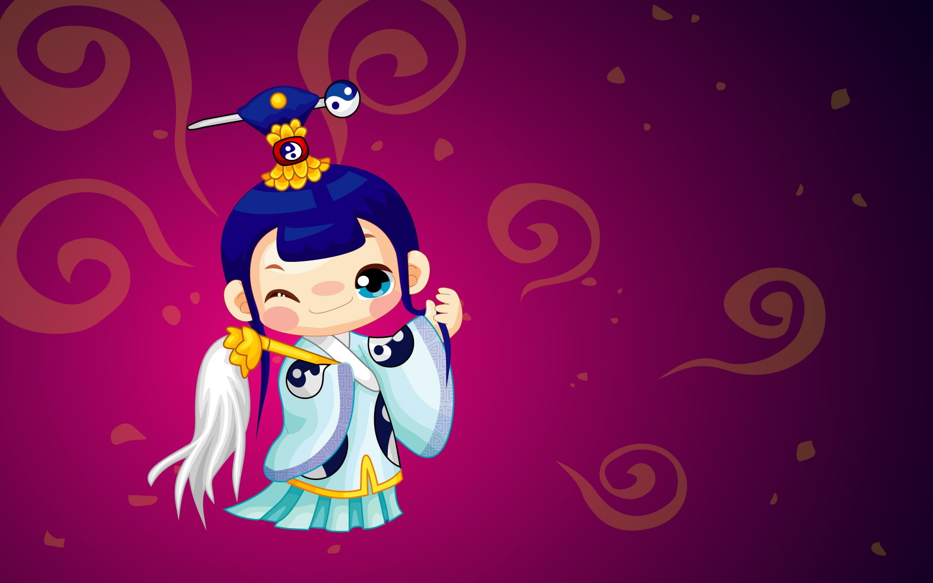 illustration of blue haired girl in kimono